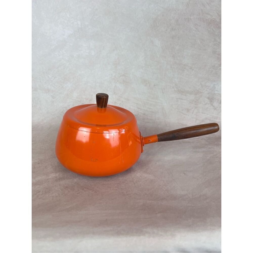 Vintage MCM Orange Fondue Pot